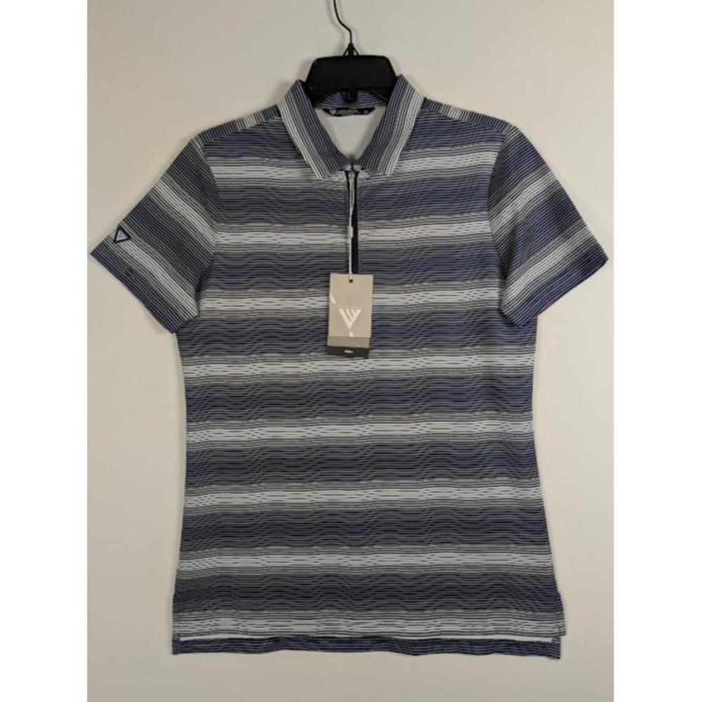 Levelwear Golf Shirt Womens Small Navy White Striped 1/4 Zip Short Sleeve Polo